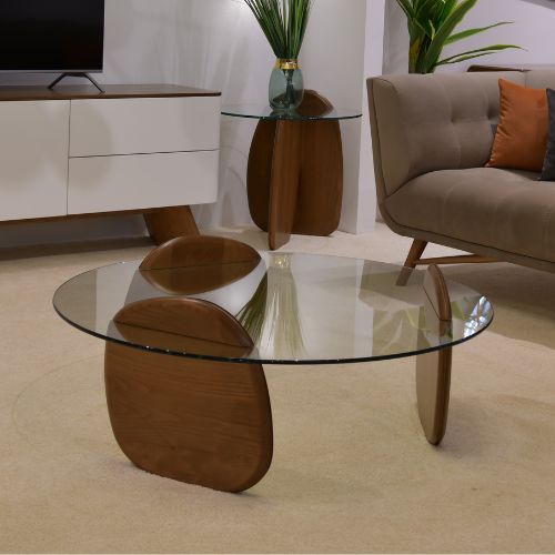 table basse Leo verre et bois pour salon séjour canapé d'angle